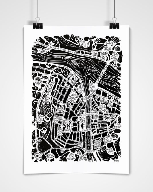 Poster affiche plan de ville de Bayonne
