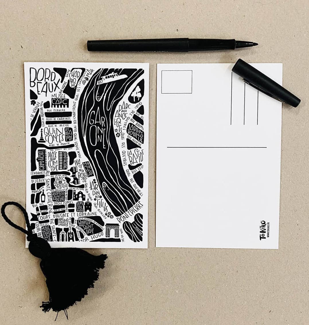 carte Postale du plan de ville de Bordeaux par Tokiko