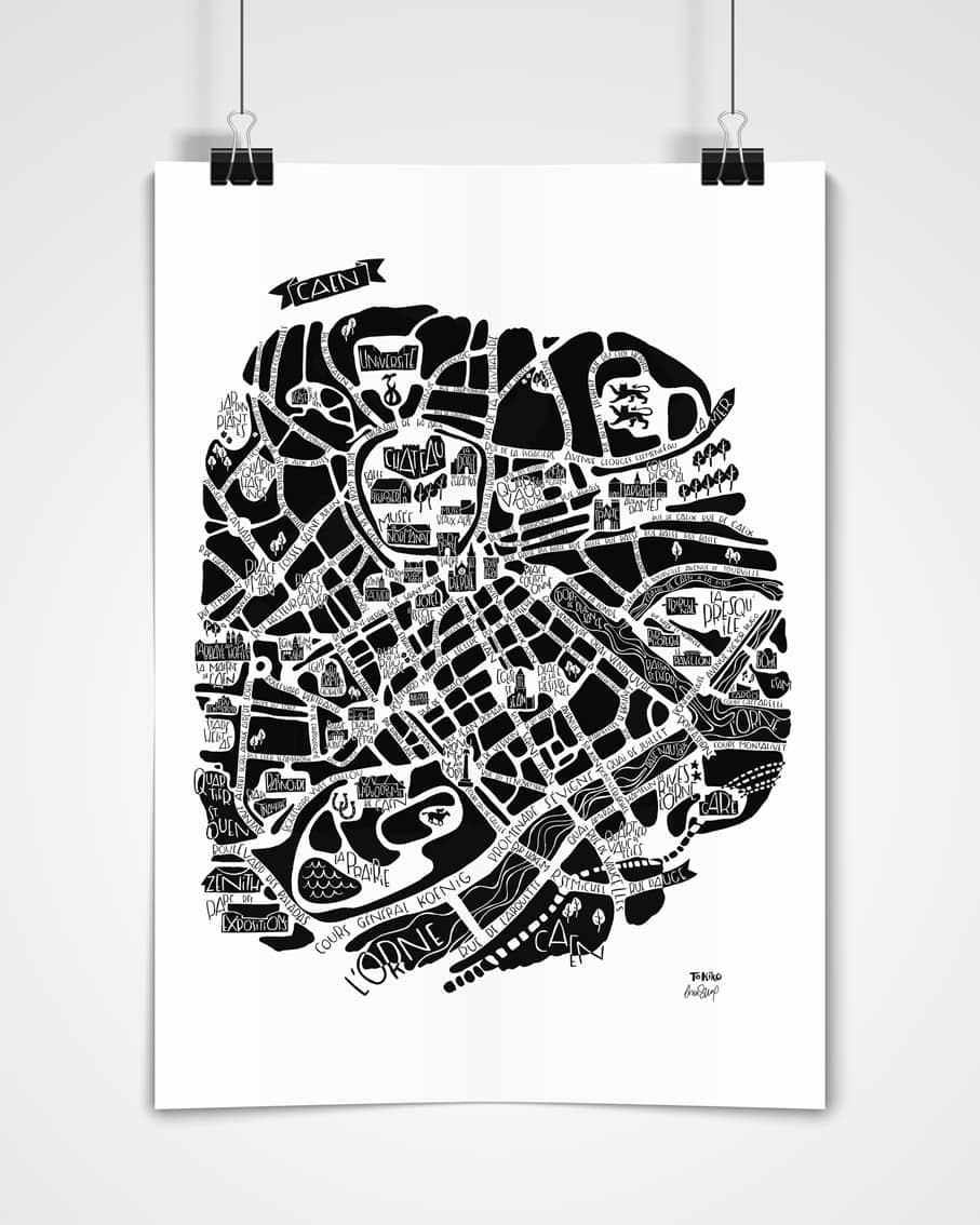 Caen poster affiche plan de ville de Tokiko