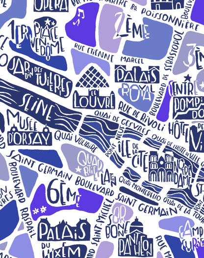 POSTER "Paris" Bleu camaïeu