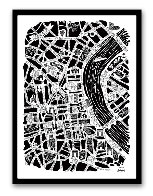 plan de ville de Bordeaux illustré sur un poster